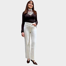 Kırık Beyaz Straight Fit (Düz Kesim) Jean  Pantolon