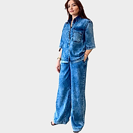 Pamuklu Tensel Kısa Kol Gömlek & Beli Lastikli Pantolon.