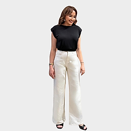 PARLAK KIRIK BEYAZ WIDE LEG JEAN PANTOLON