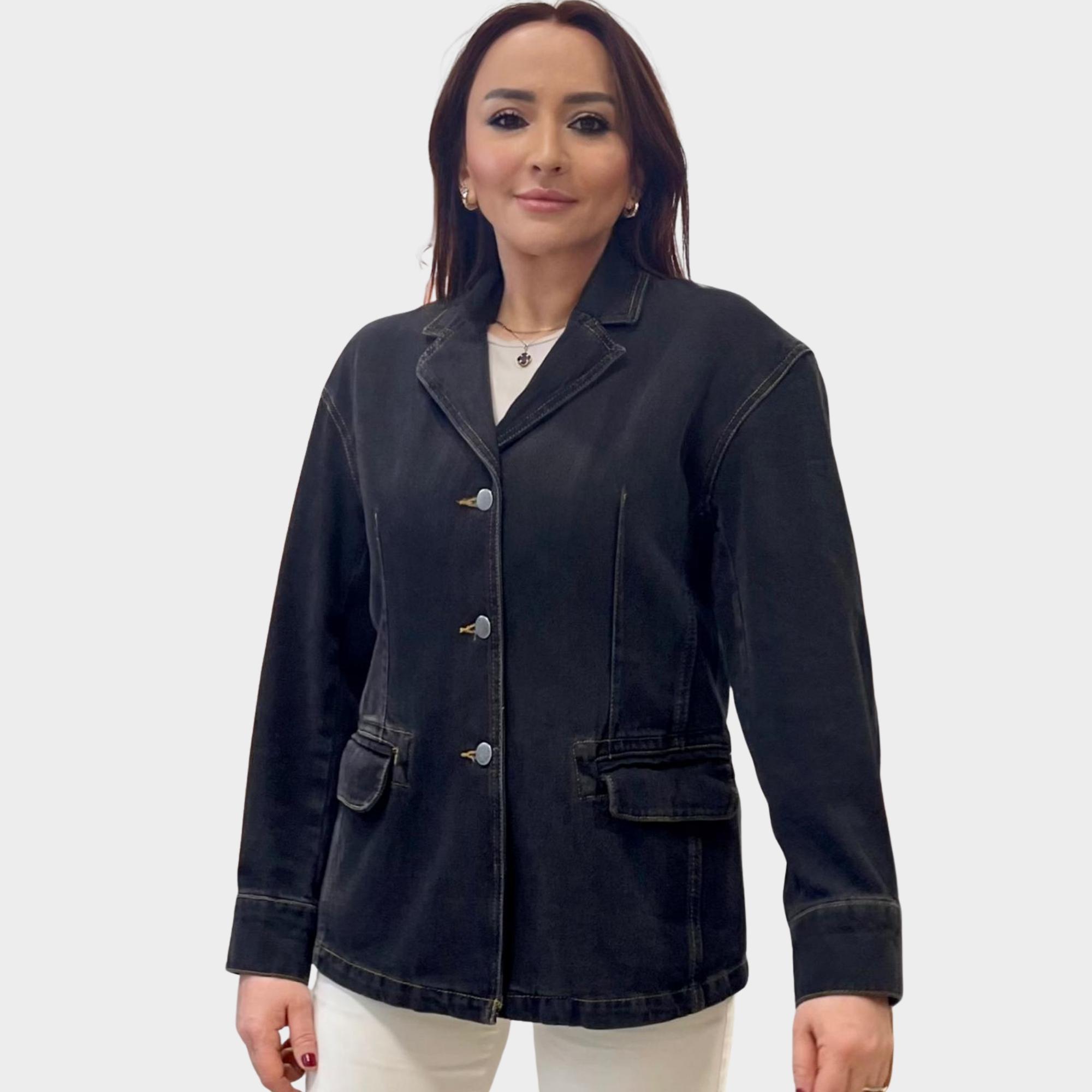 Antrasit Siyah Mevsimlik Tasarım Kot Ceket.