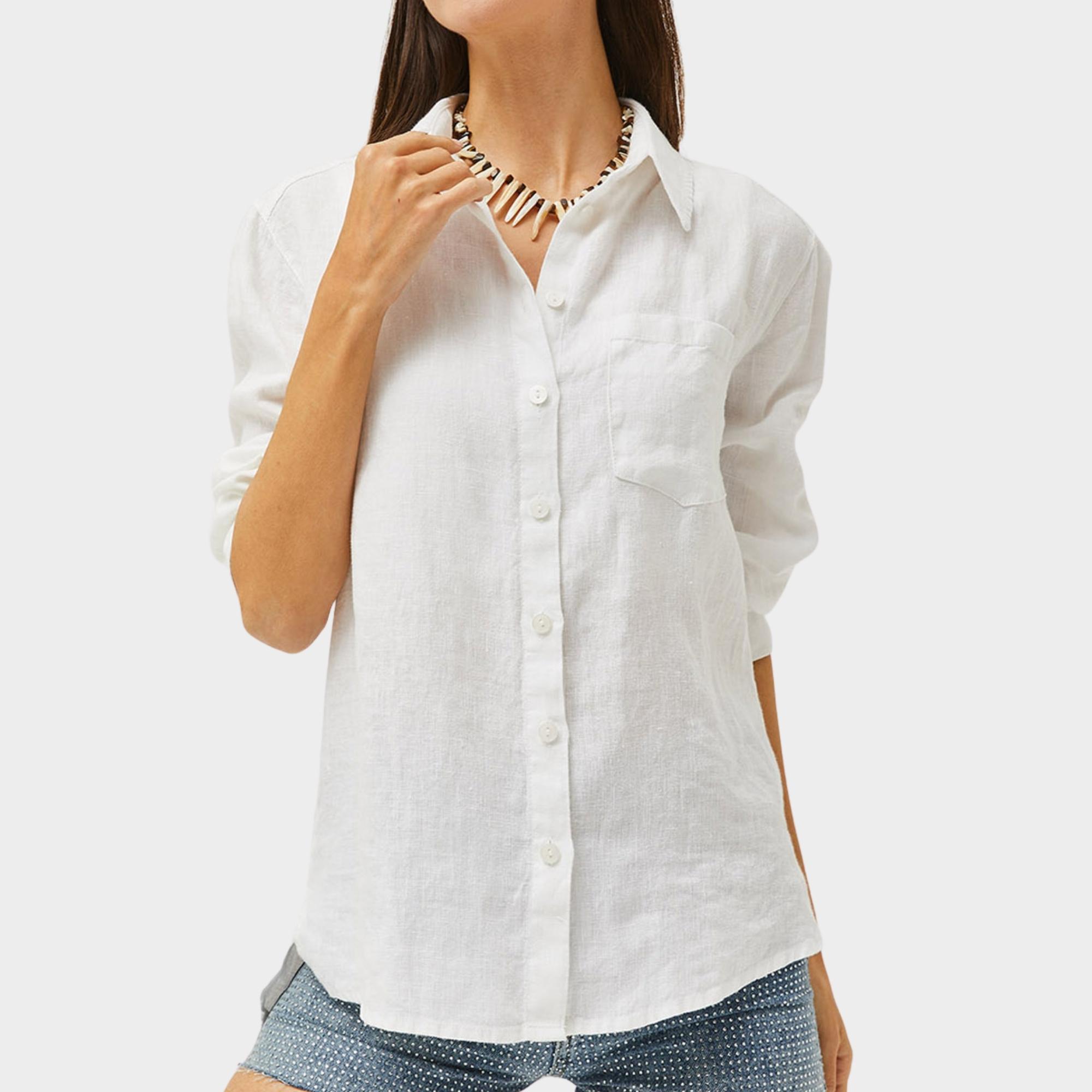 Kırık Beyaz %100 Pamuk Keten Oversize Gömlek