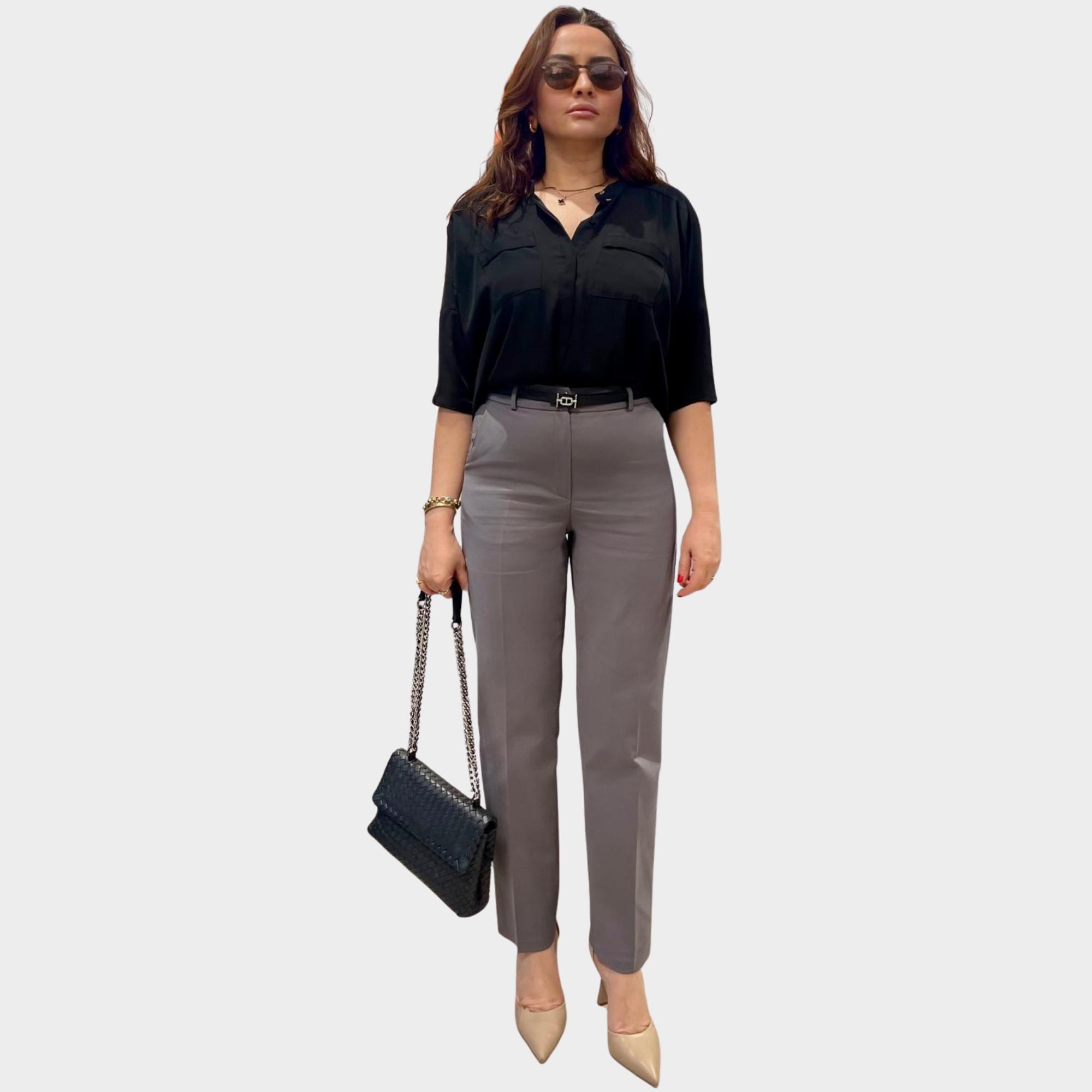 Gri Ful Likralı Cigarette Fit Pantolon.