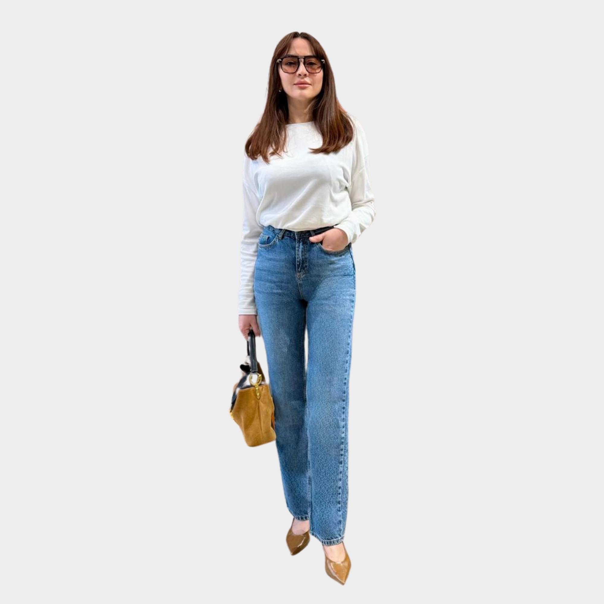 Efektli Mavi  Straight Fit Düz Kesim Jean Pantolon