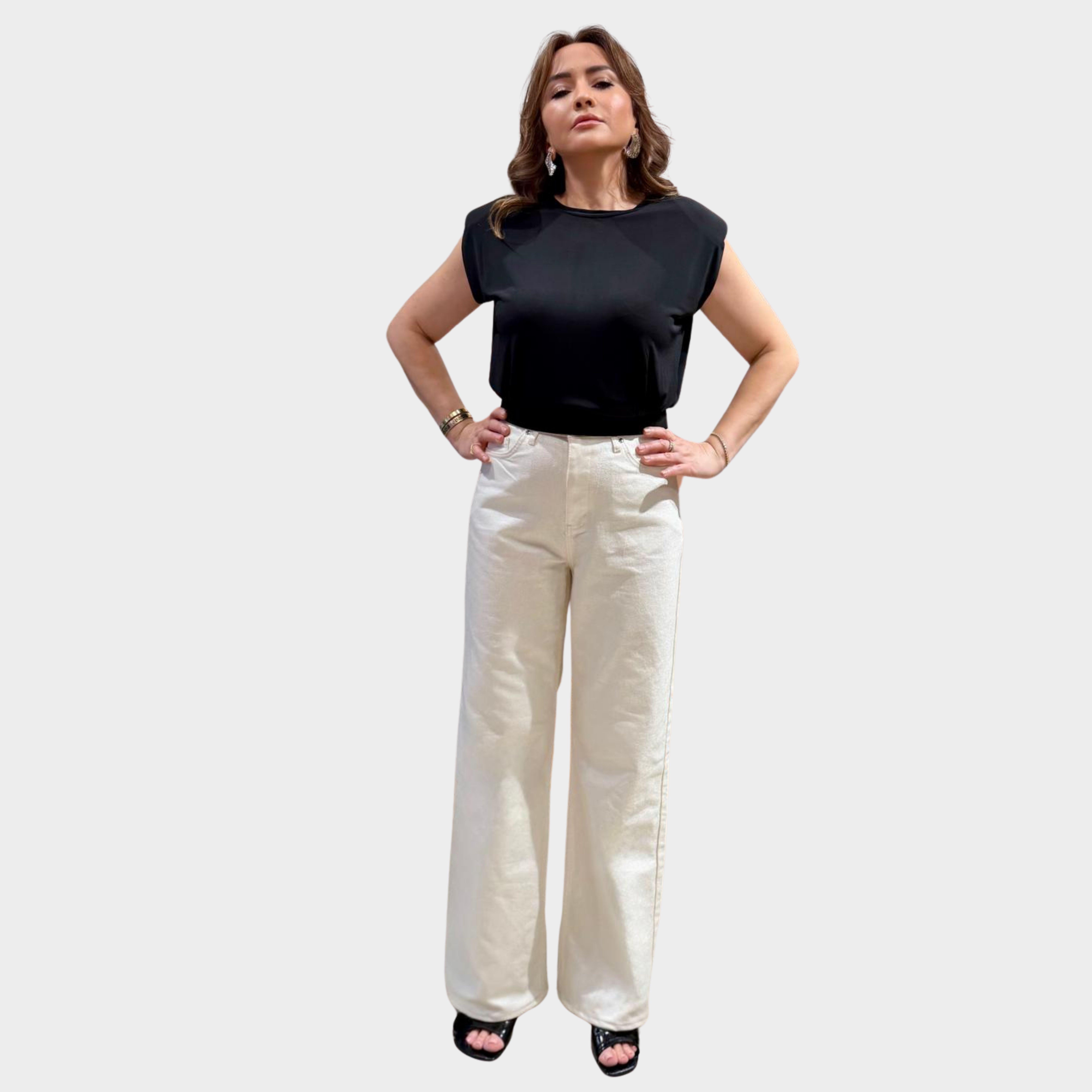 PARLAK KIRIK BEYAZ WIDE LEG JEAN PANTOLON